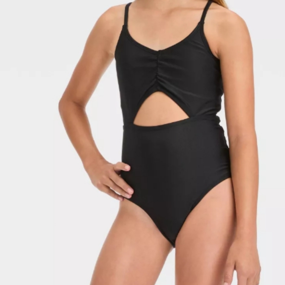 Art Class Girls Black One-piece Bathing Suit Size XS 4/5 Adjustable Straps NWT
